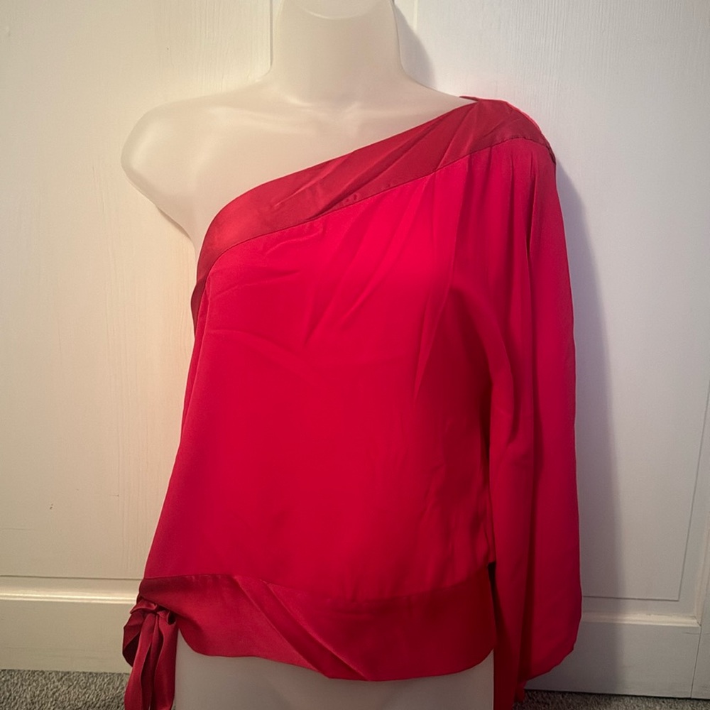 BCBG Max Azria One shoulder flowy Top Neon Pink XS